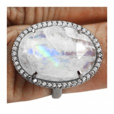Vintage Rainbow moonstone oval Cut Cocktail Cubic Zirconia Ring